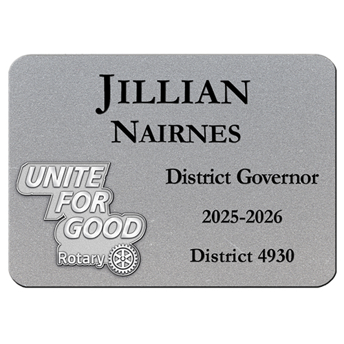 Rotary 2025-26 Theme Silver Plastic Engraved Badge 3 1/4