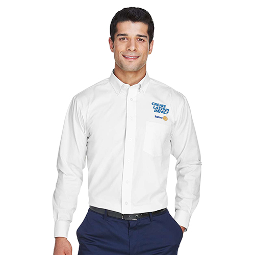 Rotary 2026-2027 Message White No-Iron Pinpoint Oxford Dress Shirt
