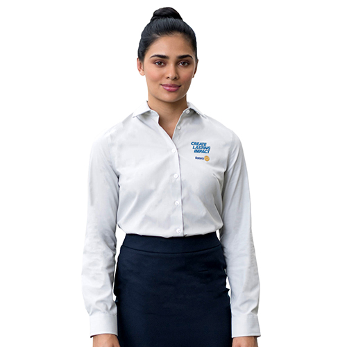 Rotary 2026-2027 Message White No-Iron Pinpoint Oxford Dress Shirt