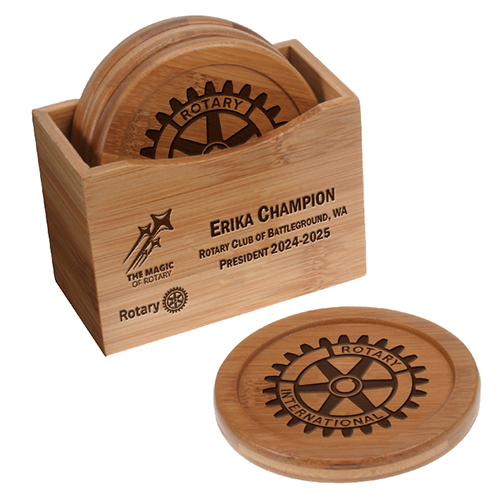 Rotary 2024-2025 Theme Bamboo Coasters- Set of 4