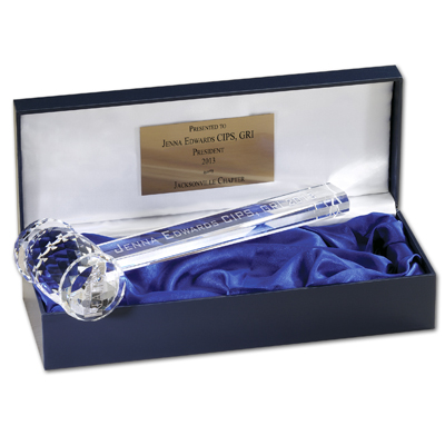 Rotary 10-1/4 Long Crystal Gavel w/ Custom Etched Handle