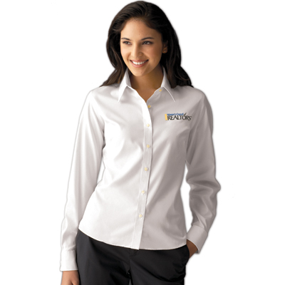 Ladies White 100% 80's Two-Ply Wrinkle Free Cotton Oxford Blouse