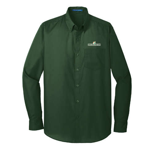 Mens Long Sleeve Carefree Poplin Shirt -Deep Forest Green