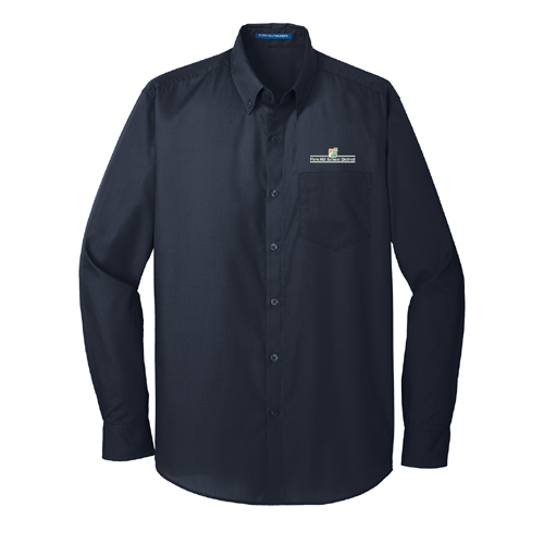 Mens Long Sleeve Carefree Poplin Shirt -  Navy
