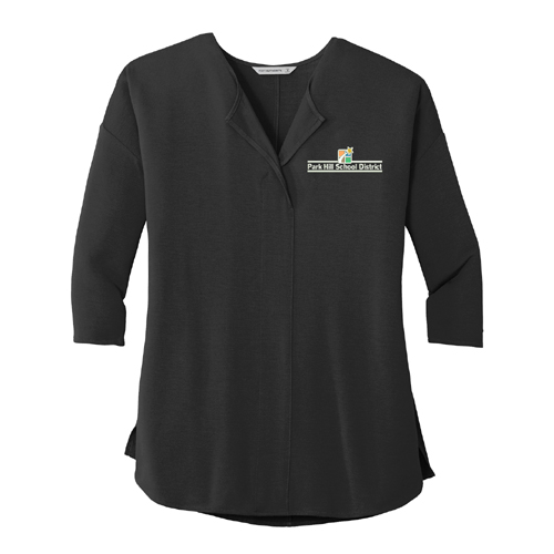 Rotary Ladies Port Authority�  3/4-Sleeve Soft Split Neck Black Top