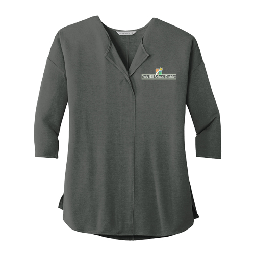 Rotary Ladies Port Authority�  3/4-Sleeve Soft Split Neck Gray Top