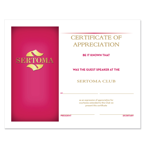 Rotary Sertoma Certificate of Appreciation