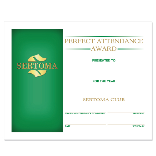 Rotary Sertoma Perfect Attendence Certificate