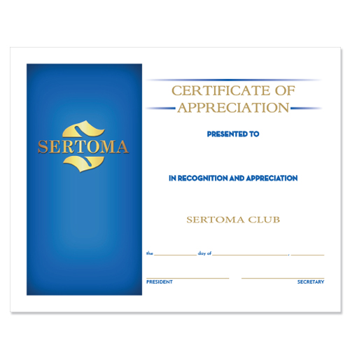 Rotary Sertoma Certificate of Appreciation