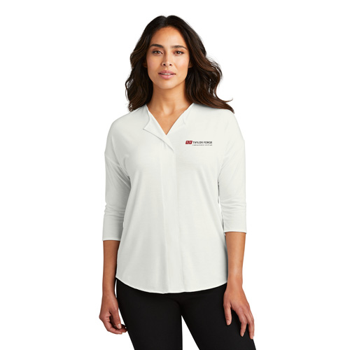 Rotary Ladies' Ivory 3/4 Sleeve Split Neck Shirt