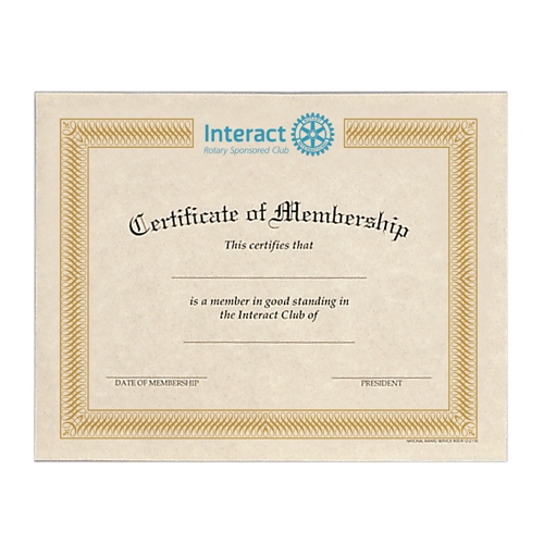 Rotary Interact Certificate of Membership Rotary Club Supplies
