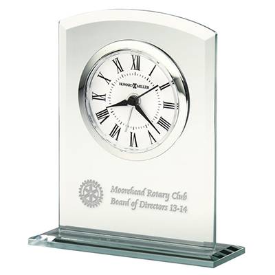 Rotary Custom Alarm Clock in Beveled Glass with Glass Base